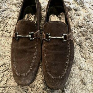 Salvatore Ferragamo Brown Suede Classic Silver Horsebit Loafers Size 9D
